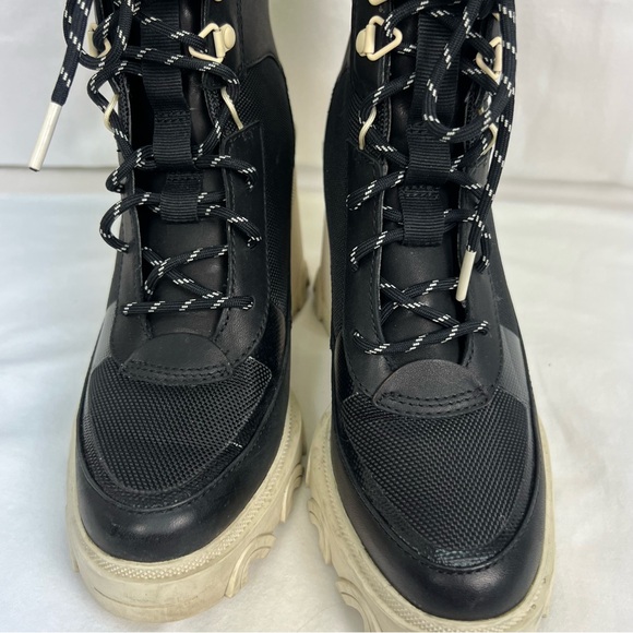 Sorel Brex Lace-up Booties in black, cream with lime green details. - Picture 7 of 11